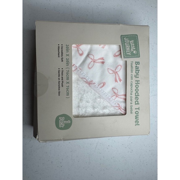 Little Journey Other - Little Journey Baby Hooded‎ Towel Pink Bow White Plush Bamboo Blend 30x30 714743